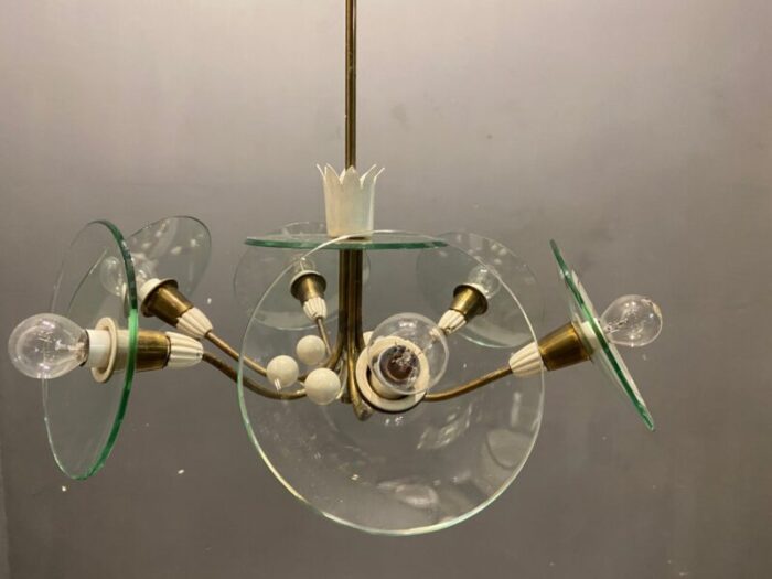 brass glass chandelier by pietro chiesa for fontana arte 1940s 5