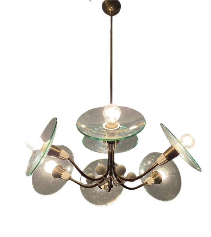 brass glass chandelier by pietro chiesa for fontana arte 1940s 7