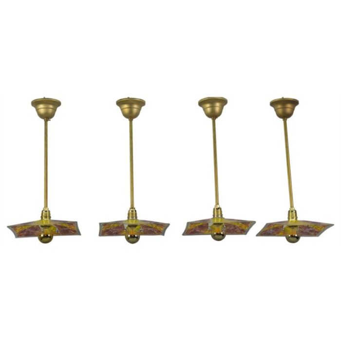 brass pendant lights with enameled glass from loys lucha set of 4 1