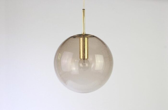 brass with smoked glass ball pendant from limburg germany 1970s 4