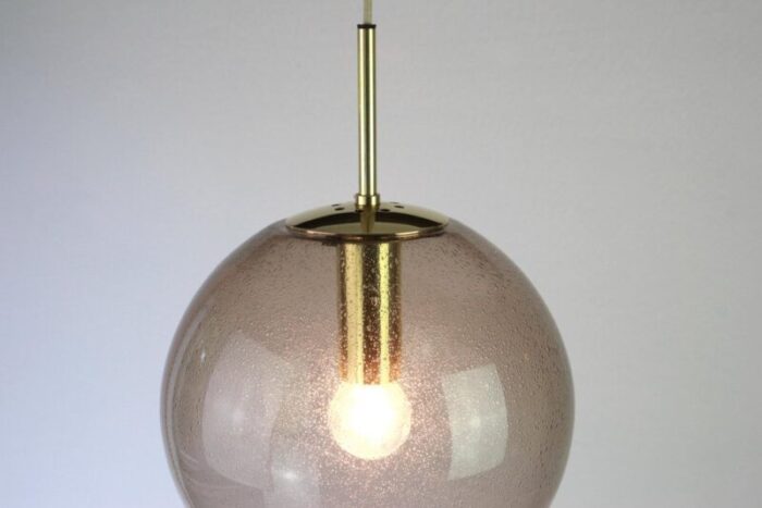 brass with smoked glass ball pendant from limburg germany 1970s 5