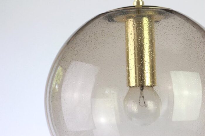 brass with smoked glass ball pendant from limburg germany 1970s 6