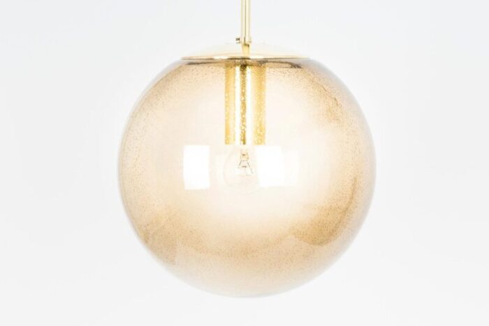 brass with smoked glass ball pendant from limburg germany 1970s 7