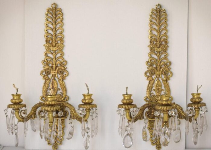 bronze and cut glass wall mounted chandeliers set of 2 1