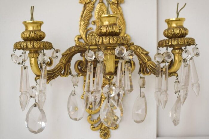 bronze and cut glass wall mounted chandeliers set of 2 2