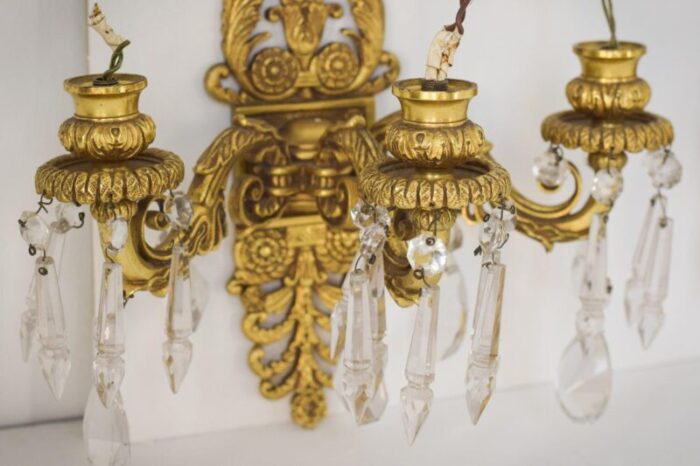 bronze and cut glass wall mounted chandeliers set of 2 3