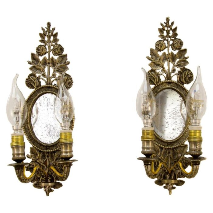 bronze floral mirrored wall sconces set of 2 1