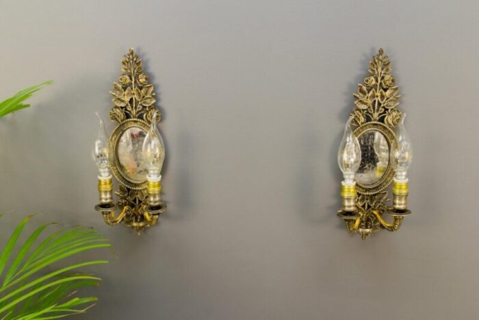 bronze floral mirrored wall sconces set of 2 2