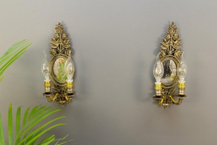 bronze floral mirrored wall sconces set of 2 20