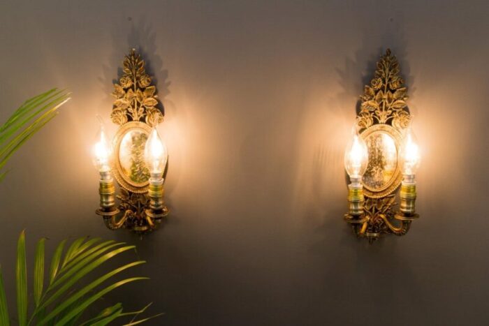 bronze floral mirrored wall sconces set of 2 3