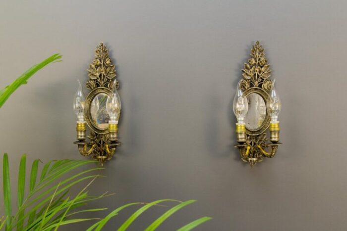 bronze floral mirrored wall sconces set of 2 4