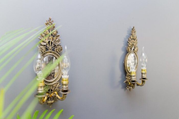 bronze floral mirrored wall sconces set of 2 6