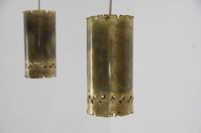 brutalist brass pendants by svend aage holm sorensen 1960s set of 2 2