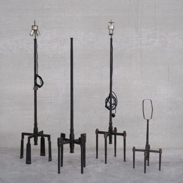 brutalist mid century iron floor and table lamp set of 4 1