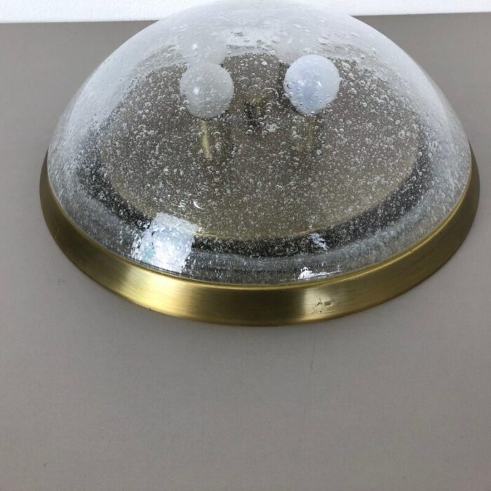 bubble ice glass and brass ceiling light by hillebrand leuchten germany 1970s 13