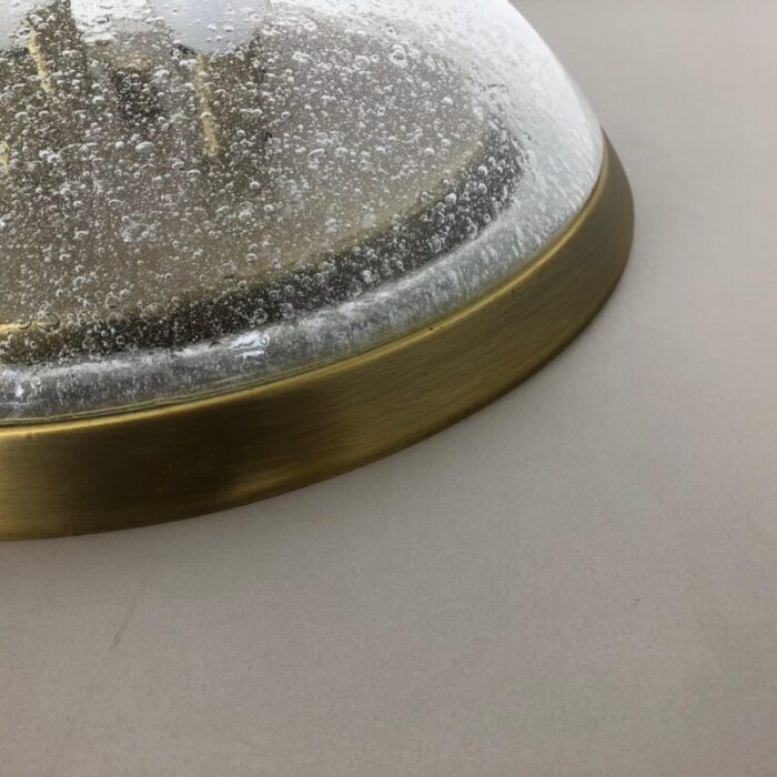 bubble ice glass and brass ceiling light by hillebrand leuchten germany 1970s 14