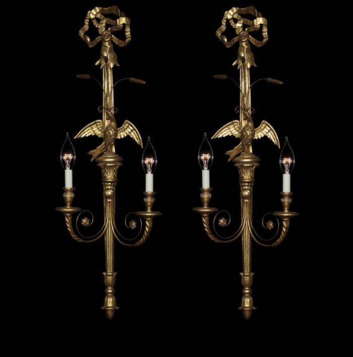 carved and gilded wall lights set of 2 1