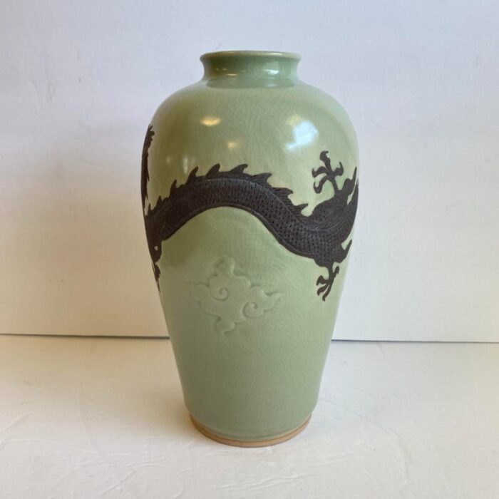 celadon dragon vase sea green crackle glaze large 125 tall 2469