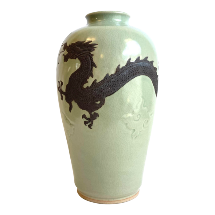 celadon dragon vase sea green crackle glaze large 125 tall 2783