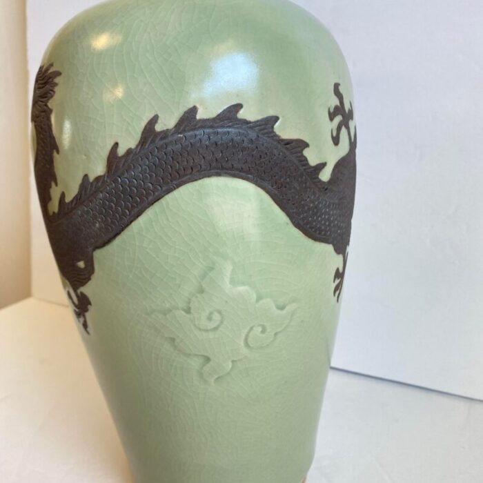 celadon dragon vase sea green crackle glaze large 125 tall 2848