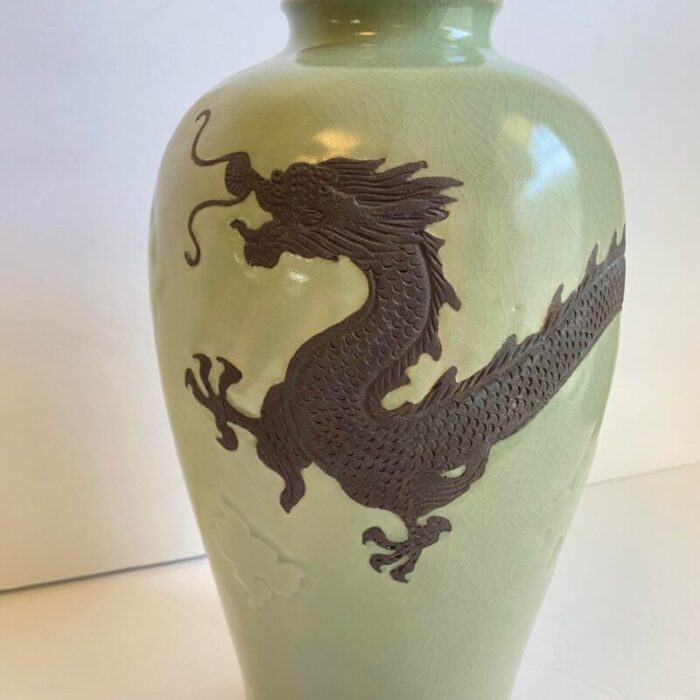 celadon dragon vase sea green crackle glaze large 125 tall 3425