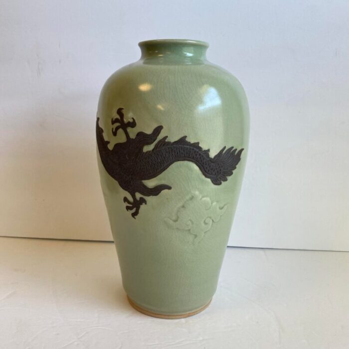 celadon dragon vase sea green crackle glaze large 125 tall 5929