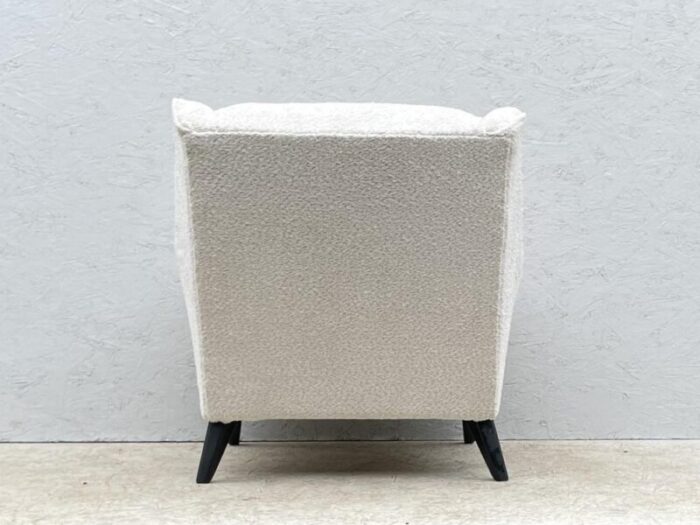 chair in oyster white boucle fabric and royal blue buttoning from g plan 1950s 4506