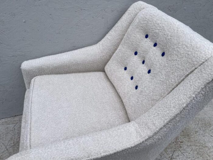 chair in oyster white boucle fabric and royal blue buttoning from g plan 1950s 8217