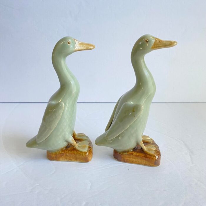 chinese celadon duck statues porcelain sea green figural goose geese birds chinoiserie a pair 3932