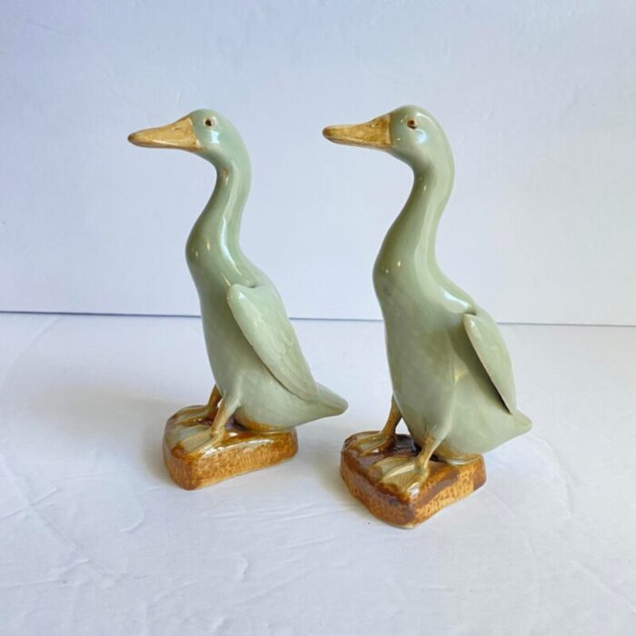 chinese celadon duck statues porcelain sea green figural goose geese birds chinoiserie a pair 3975