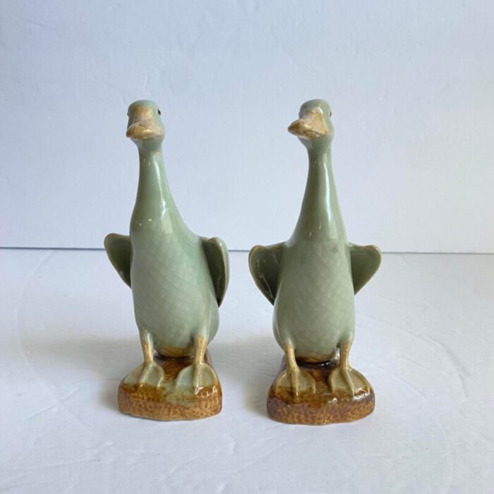 chinese celadon duck statues porcelain sea green figural goose geese birds chinoiserie a pair 4654