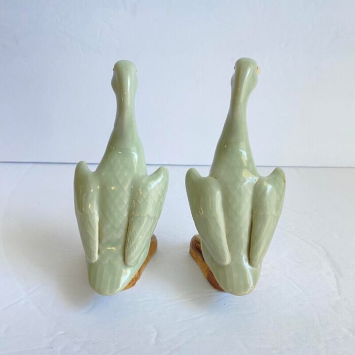 chinese celadon duck statues porcelain sea green figural goose geese birds chinoiserie a pair 6186