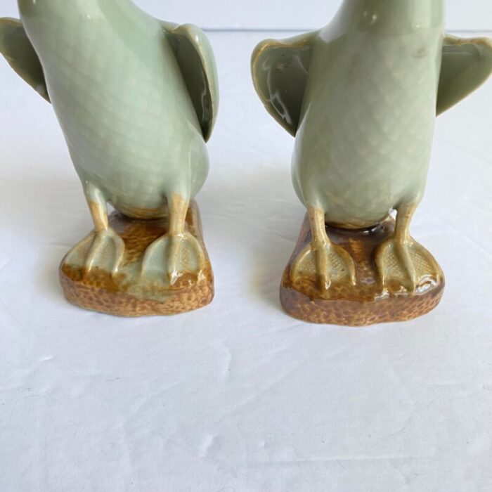 chinese celadon duck statues porcelain sea green figural goose geese birds chinoiserie a pair 8537