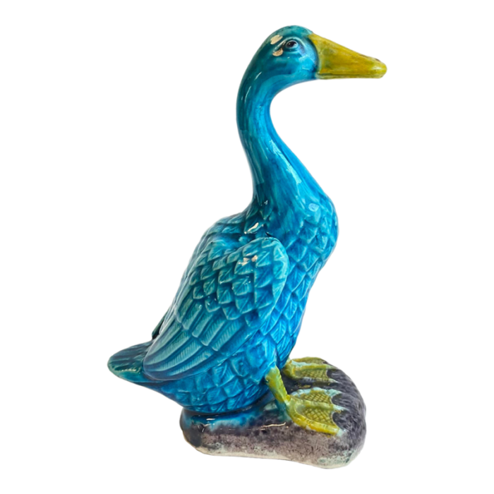 chinese turquoise duck statue antique figural porcelain blue glaze goose bird figurine 1328