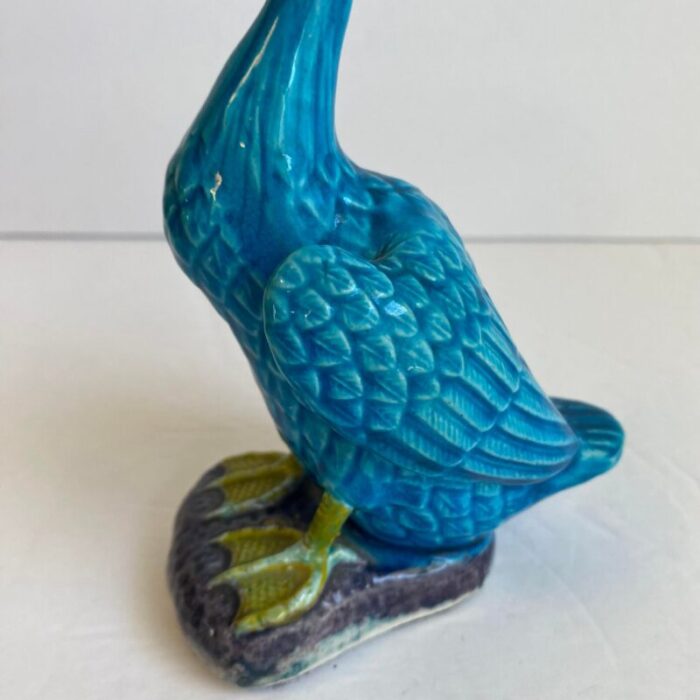 chinese turquoise duck statue antique figural porcelain blue glaze goose bird figurine 3418