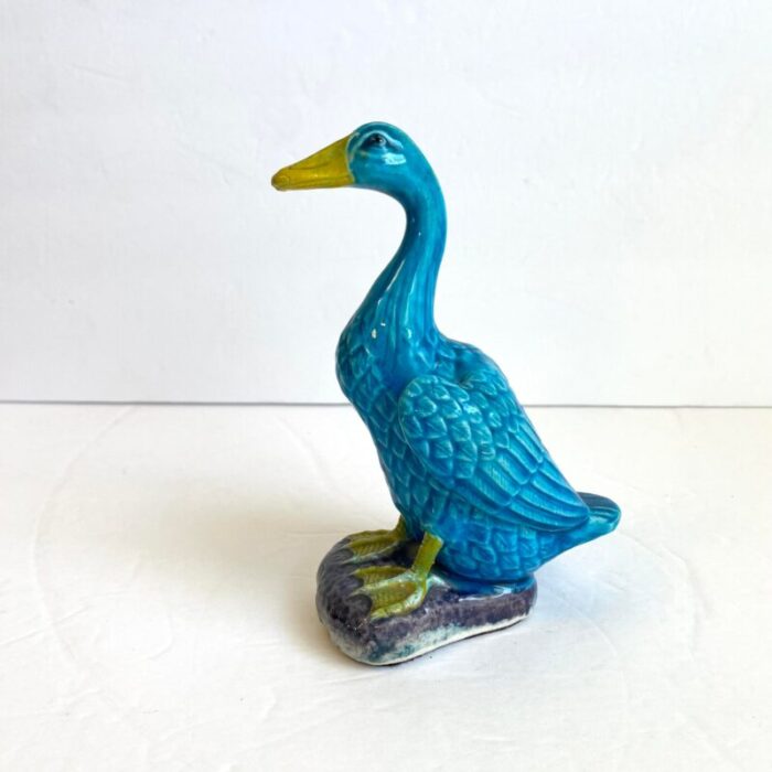 chinese turquoise duck statue antique figural porcelain blue glaze goose bird figurine 3780