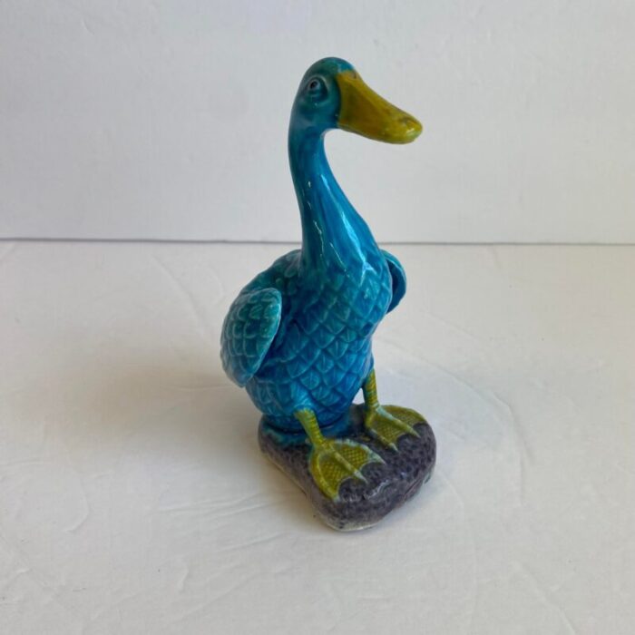 chinese turquoise duck statue antique figural porcelain blue glaze goose bird figurine 5474