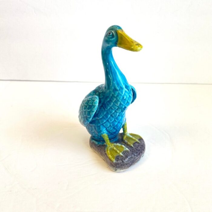 chinese turquoise duck statue antique figural porcelain blue glaze goose bird figurine 8506