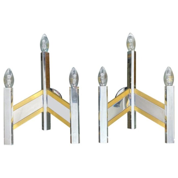 chrome brass geometric sconces by sciolari italy 1970s set of 2 1