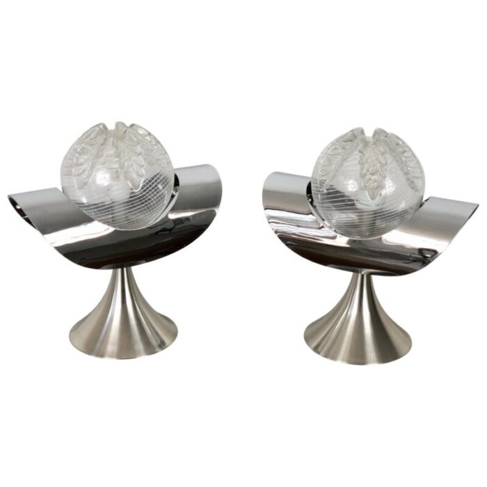 chrome steel glass table lamp italy 1970s set of 2 1