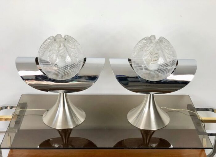 chrome steel glass table lamp italy 1970s set of 2 5