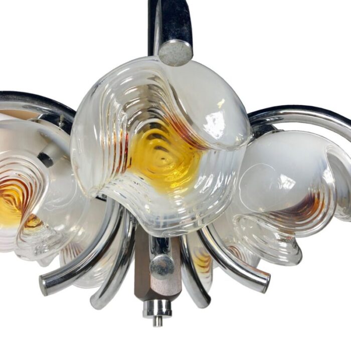 chrome wood murano glass chandelier from mazzega italy 1970s 3