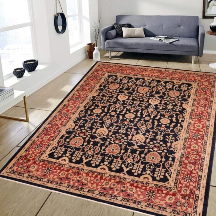 classic ziegler blue red hand knotted wool rug 84 x 100 6839