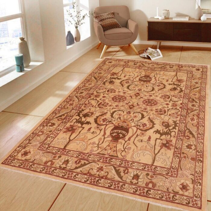 classic ziegler tan red hand knotted wool rug 81 x 911 5595