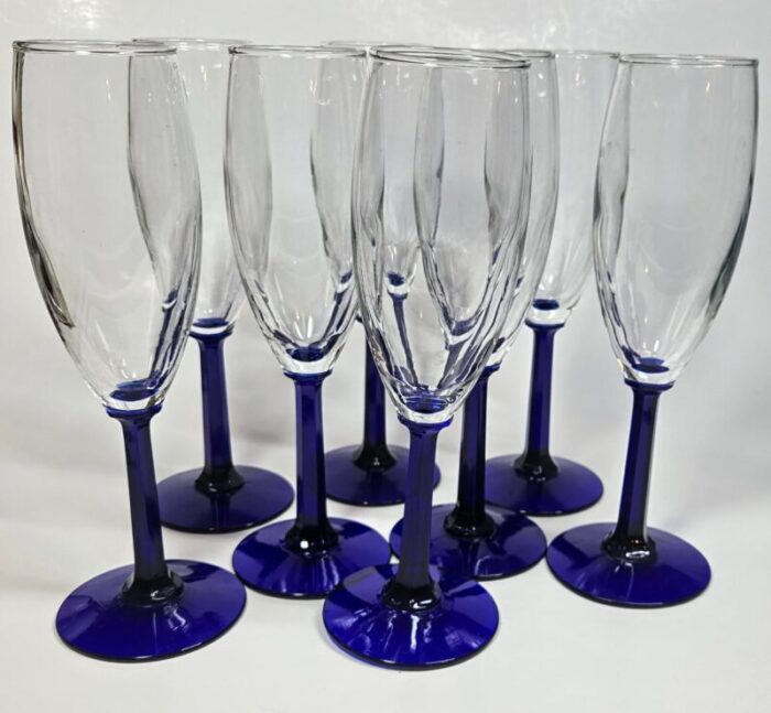 cobalt pillar stemmed champagne flutes set of eight 4308