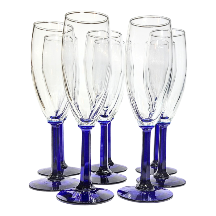 cobalt pillar stemmed champagne flutes set of eight 6054