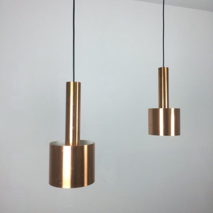 copper club hanging light by jo hammerborg for fog morup denmark 1963 set of 2 3