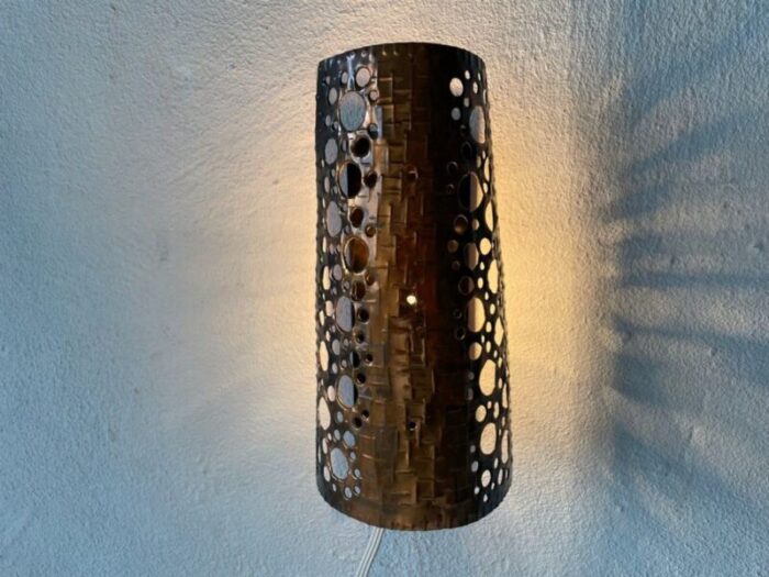 copper colour handcrafted metal single sconce 1950s 2