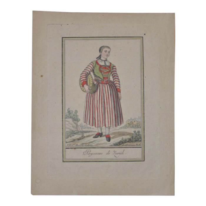 costumes de differents pays paysanne de zurich hand colored engraving 2956