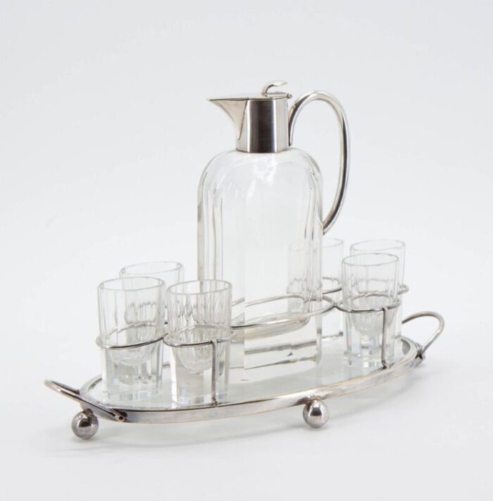 crystal and steel liqueur set set of 8 7835